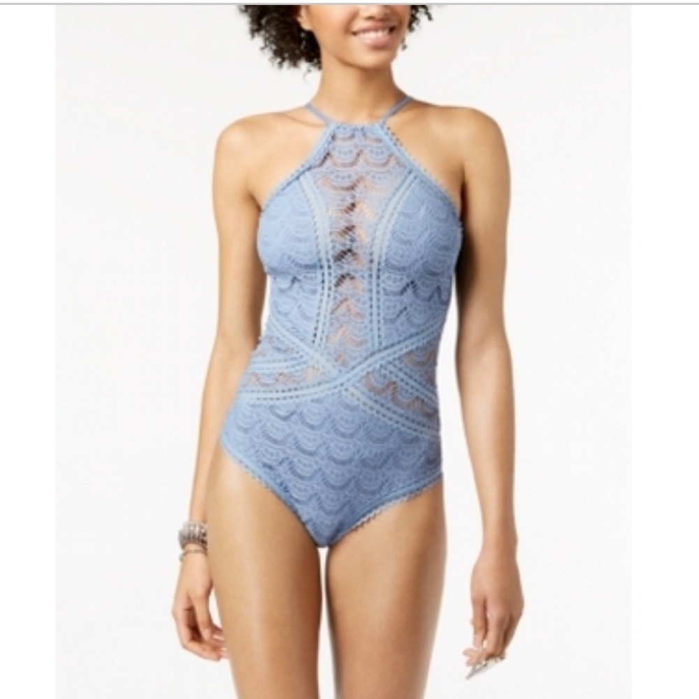 NEW BECCA - Blue Crochet One-Piece Swimsuit L